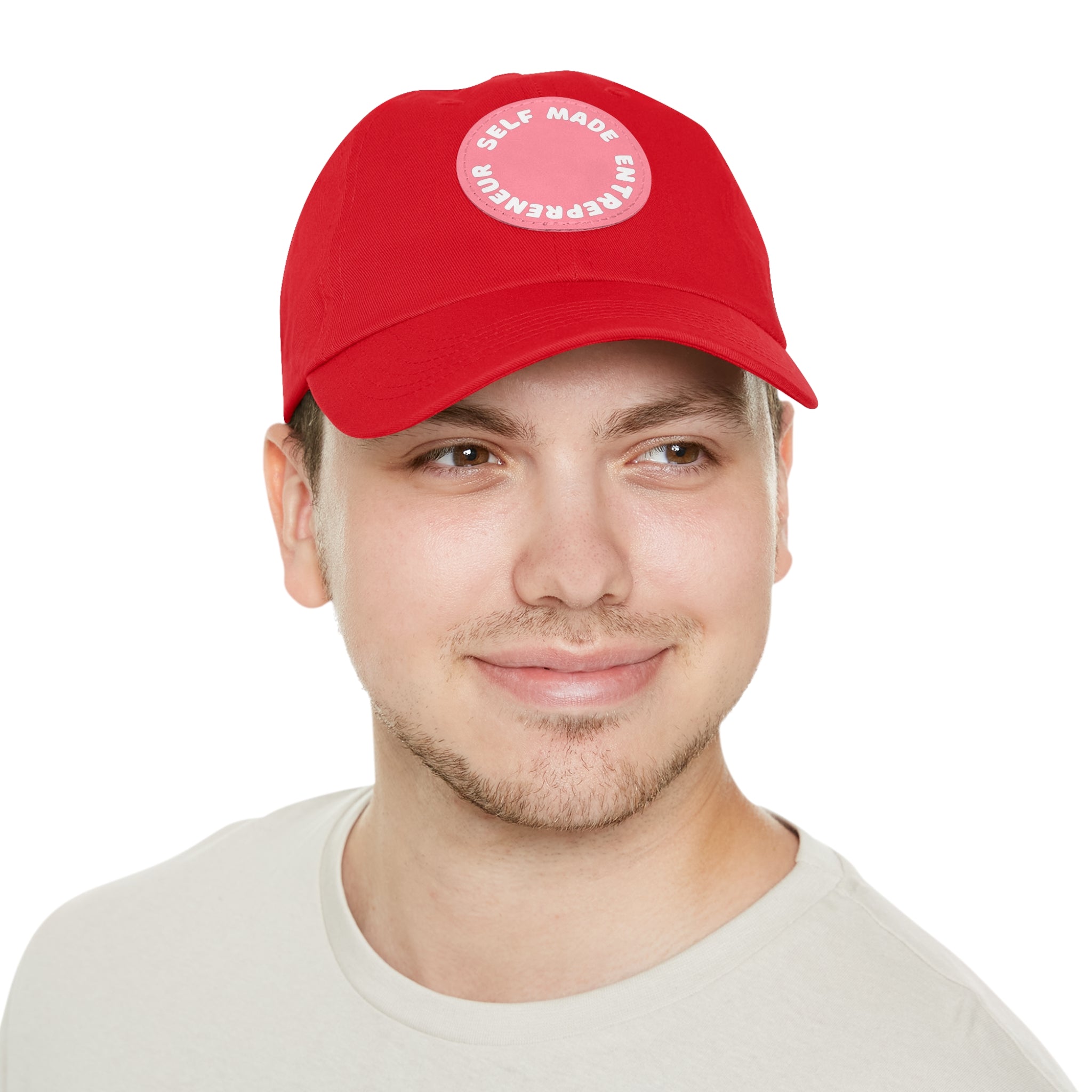 A person working hard to better his/herself - Self-Made Entrepreneur Hat with Leather Patch (Round) - Breakthrough Collection