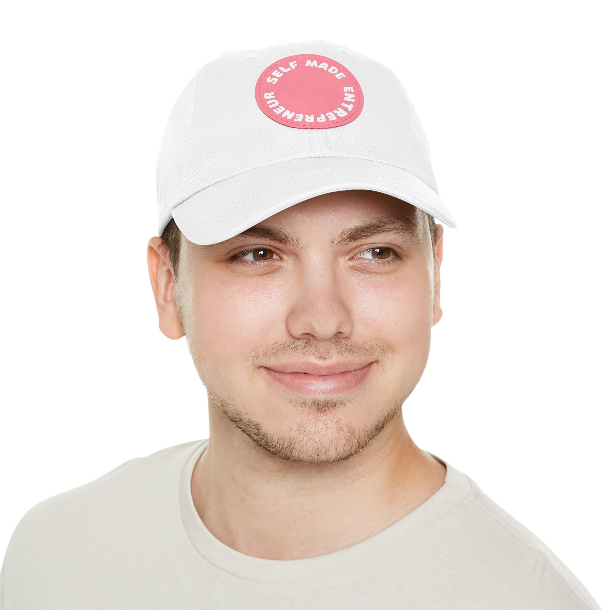 A person working hard to better his/herself - Self-Made Entrepreneur Hat with Leather Patch (Round) - Breakthrough Collection