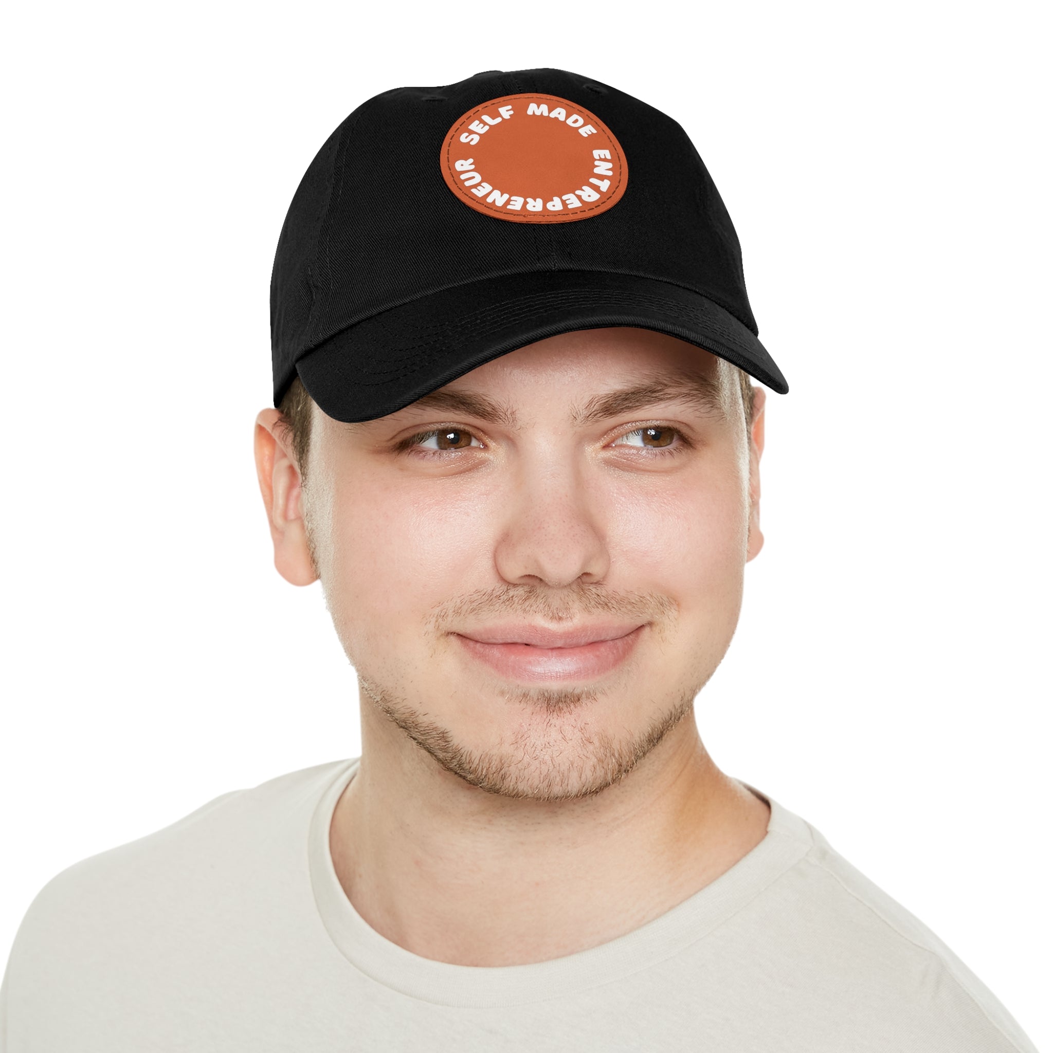 A person working hard to better his/herself - Self-Made Entrepreneur Hat with Leather Patch (Round) - Breakthrough Collection