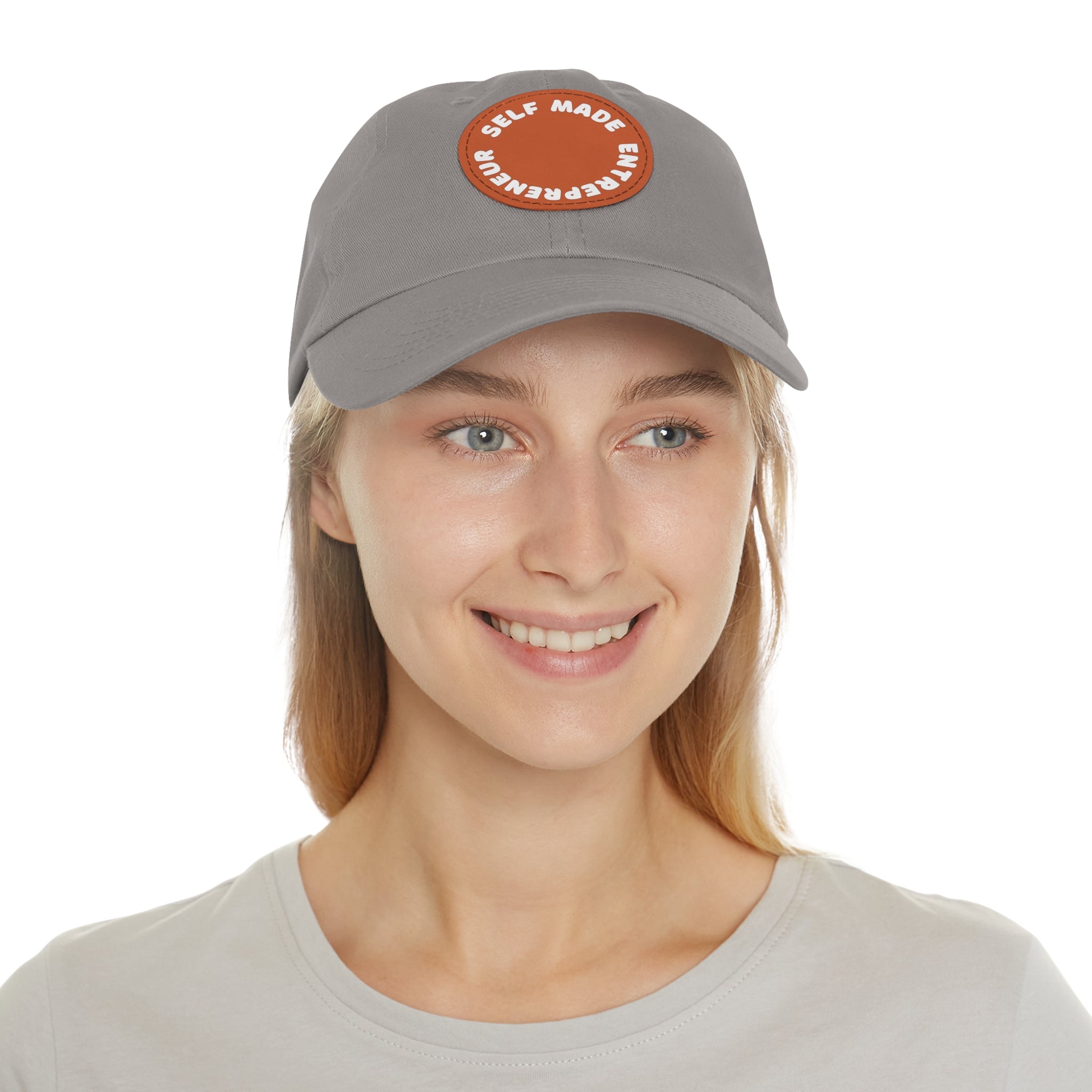A person working hard to better his/herself - Self-Made Entrepreneur Hat with Leather Patch (Round) - Breakthrough Collection