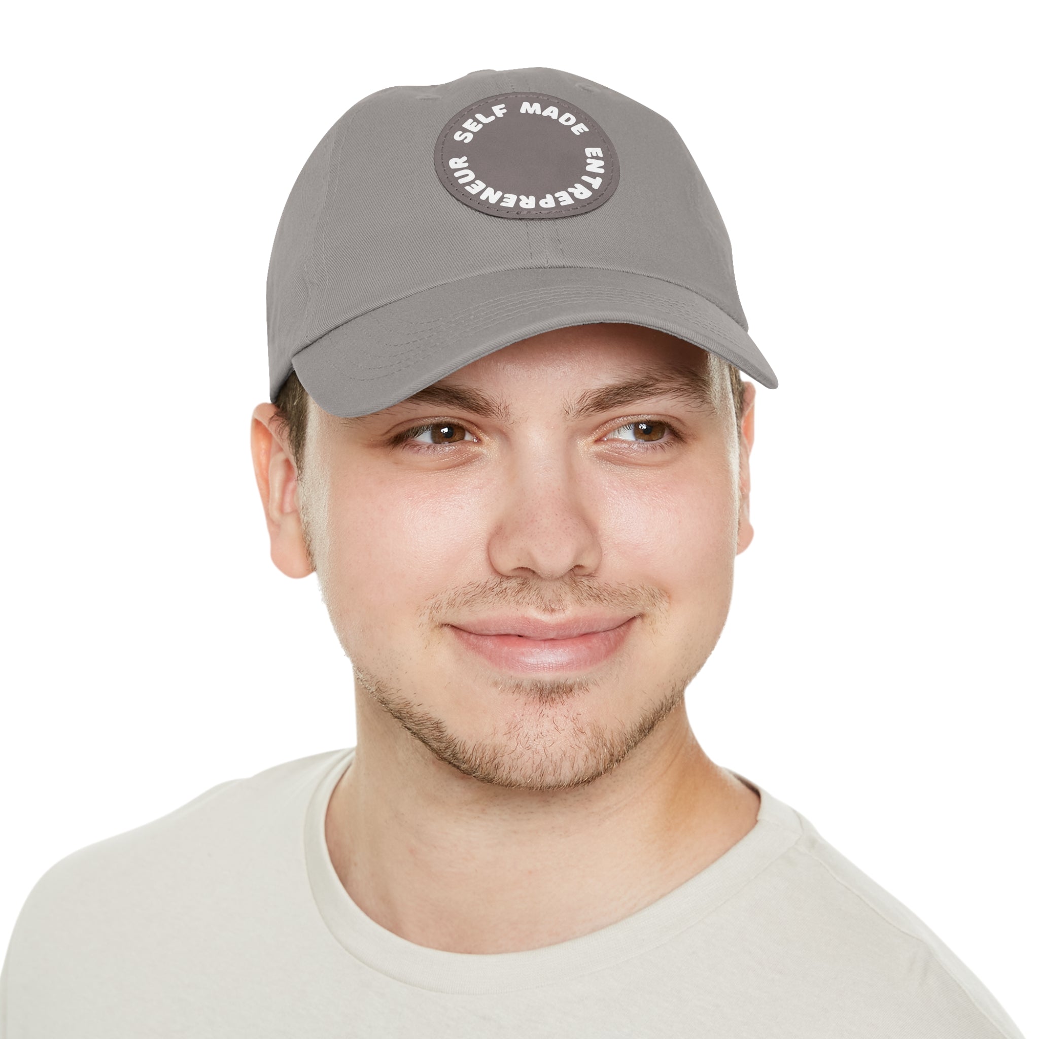 A person working hard to better his/herself - Self-Made Entrepreneur Hat with Leather Patch (Round) - Breakthrough Collection