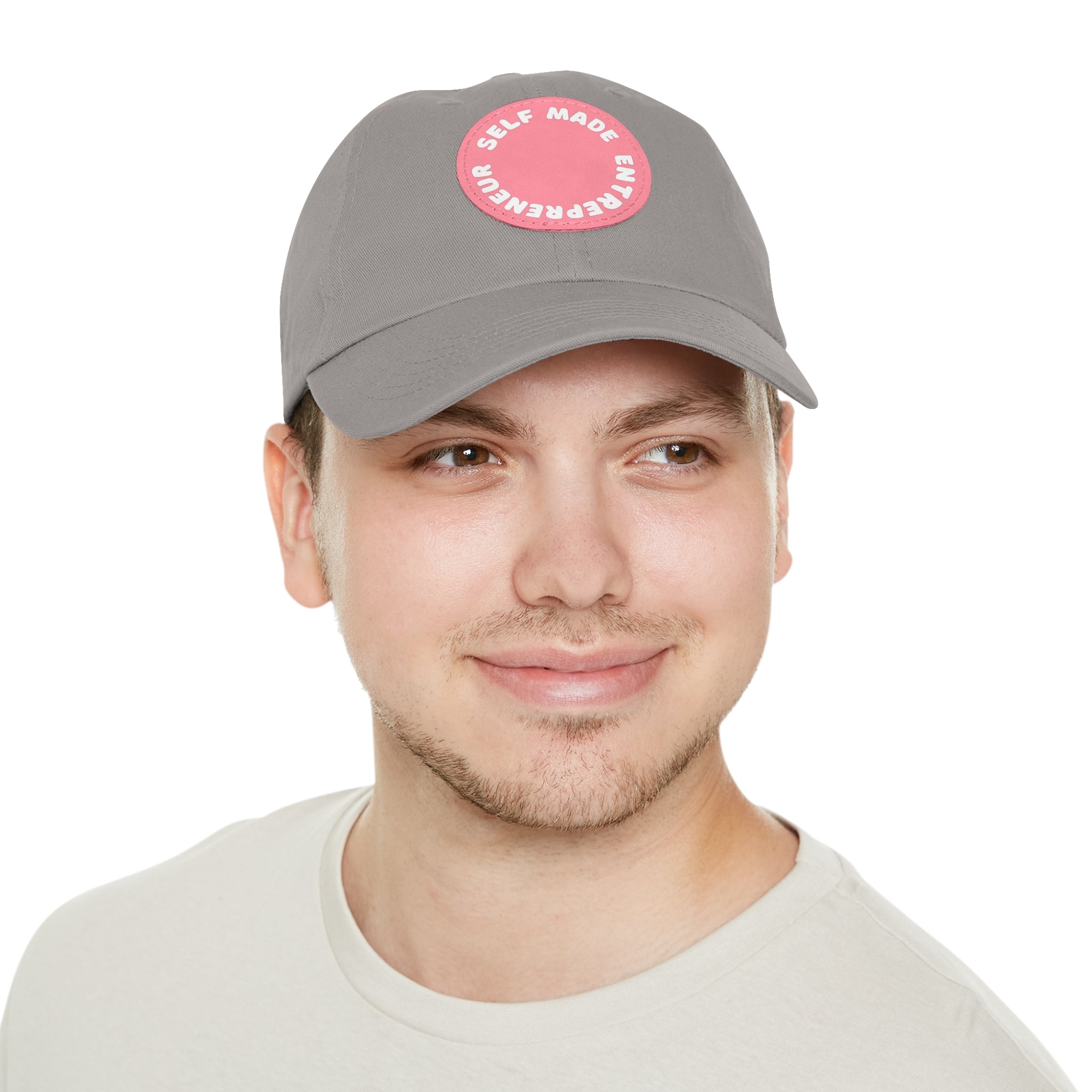 A person working hard to better his/herself - Self-Made Entrepreneur Hat with Leather Patch (Round) - Breakthrough Collection