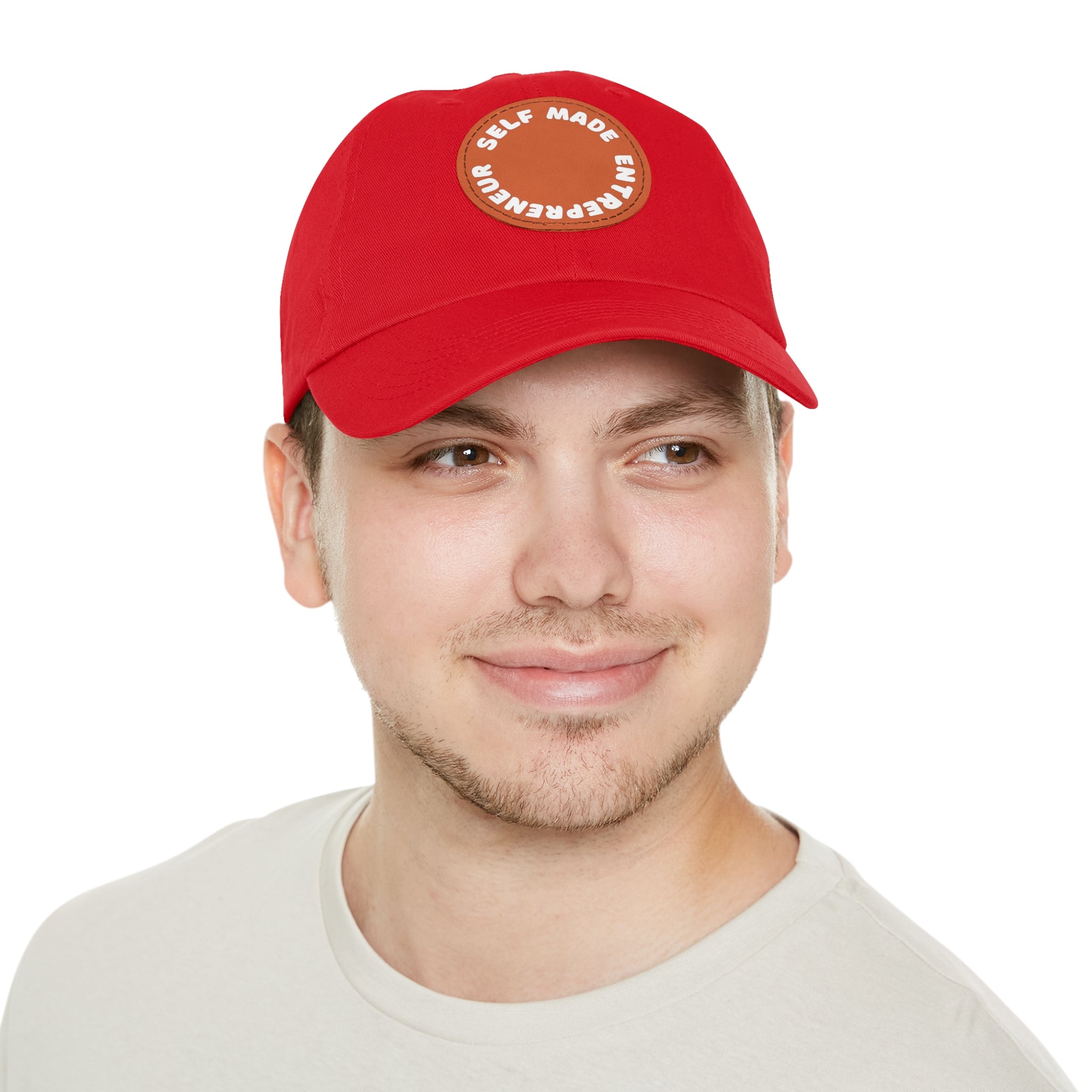 A person working hard to better his/herself - Self-Made Entrepreneur Hat with Leather Patch (Round) - Breakthrough Collection