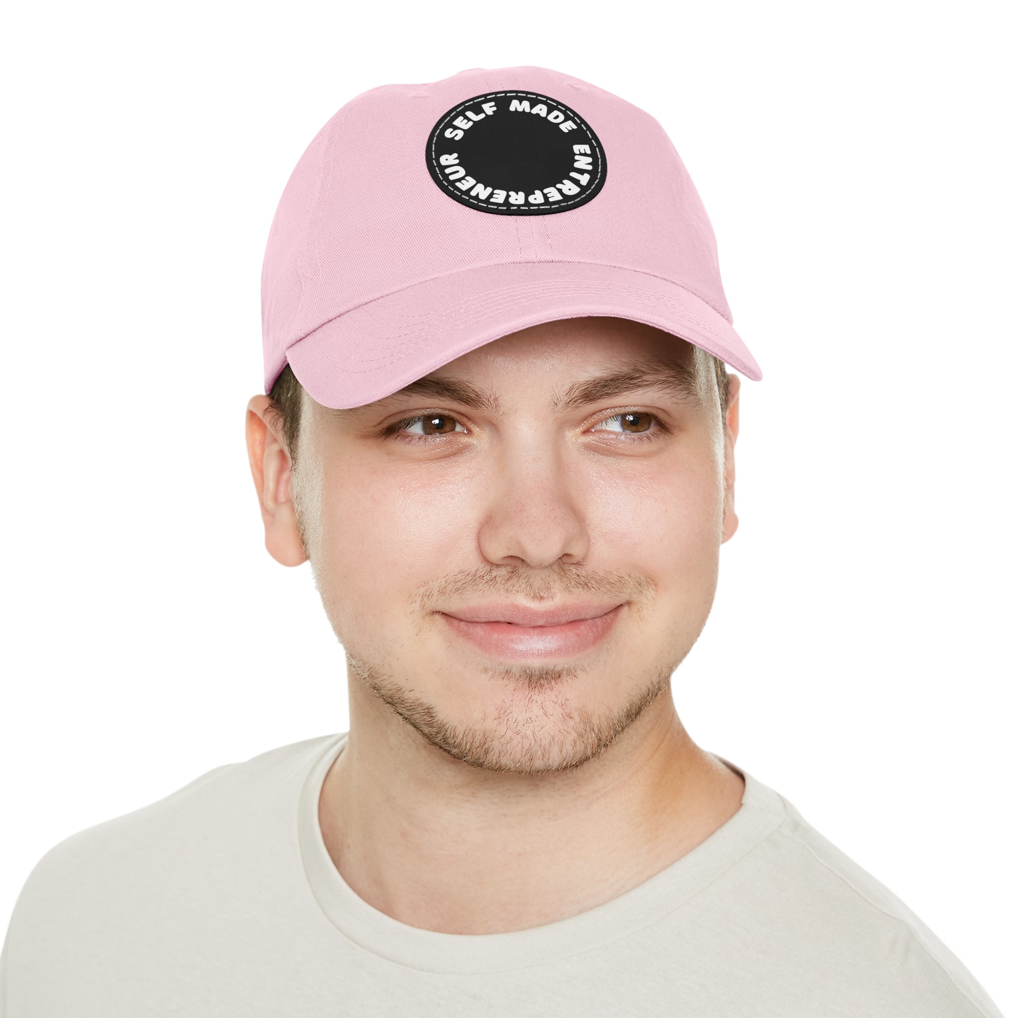A person working hard to better his/herself - Self-Made Entrepreneur Hat with Leather Patch (Round) - Breakthrough Collection
