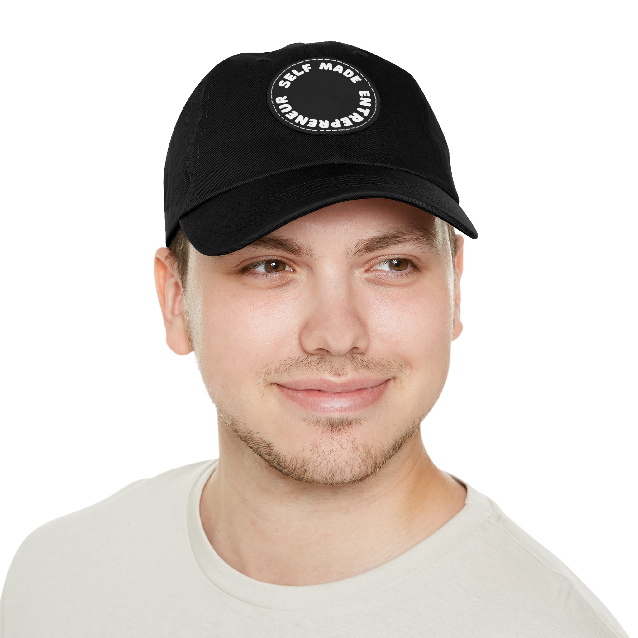 A person working hard to better his/herself - Self-Made Entrepreneur Hat with Leather Patch (Round) - Breakthrough Collection