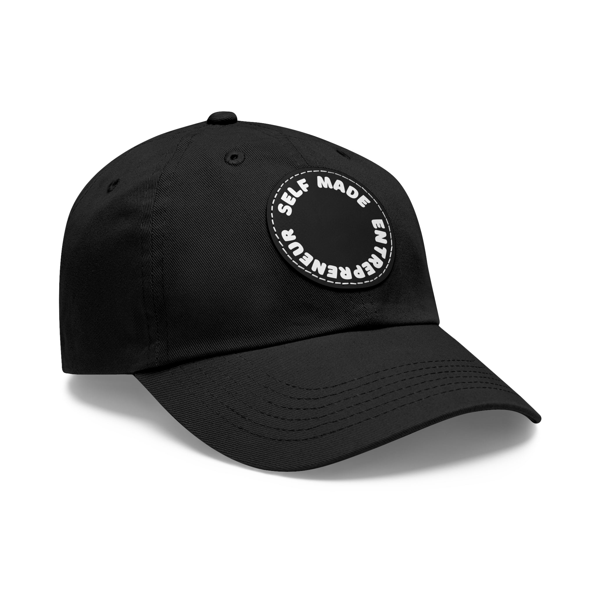A person working hard to better his/herself - Self-Made Entrepreneur Hat with Leather Patch (Round) - Breakthrough Collection