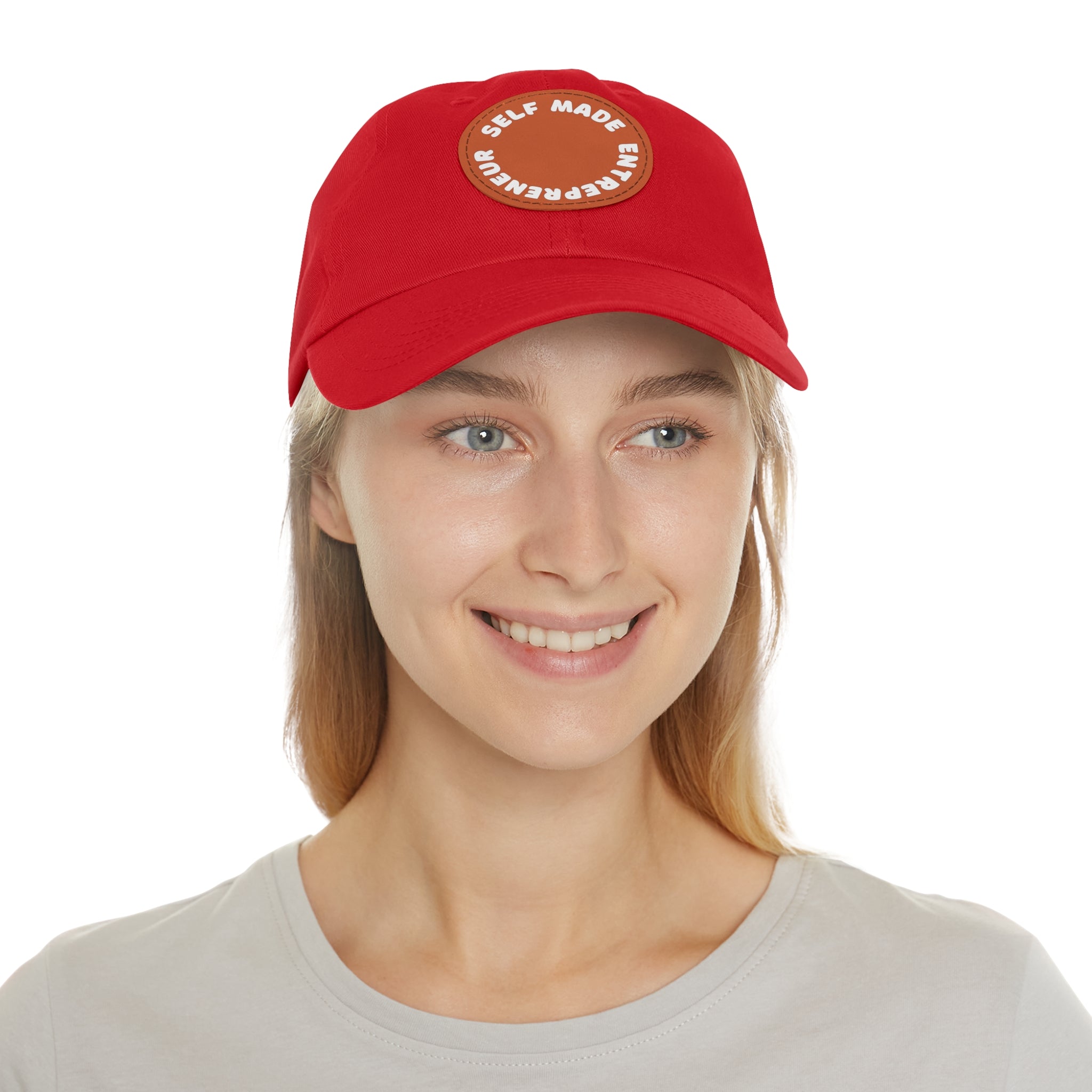 A person working hard to better his/herself - Self-Made Entrepreneur Hat with Leather Patch (Round) - Breakthrough Collection