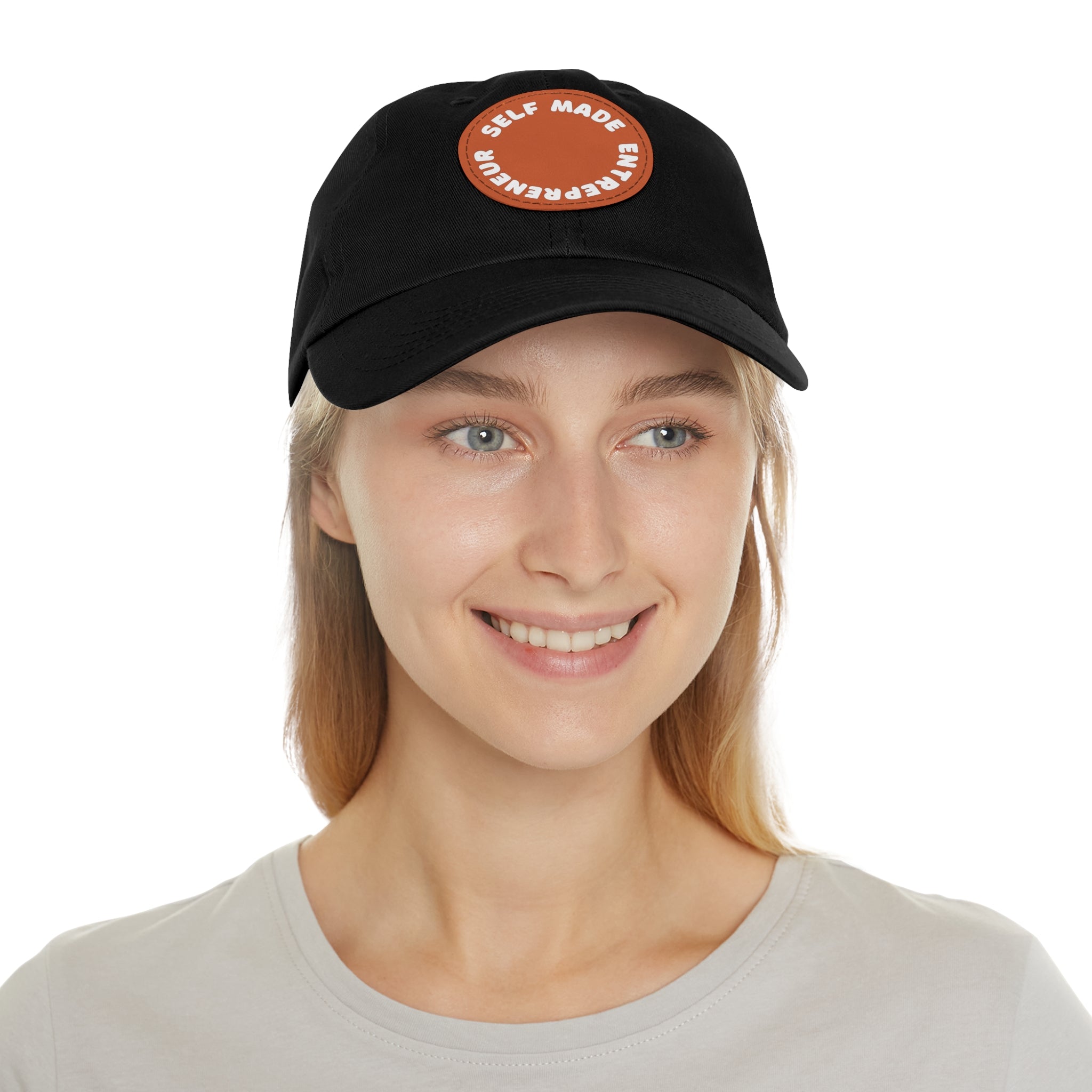 A person working hard to better his/herself - Self-Made Entrepreneur Hat with Leather Patch (Round) - Breakthrough Collection