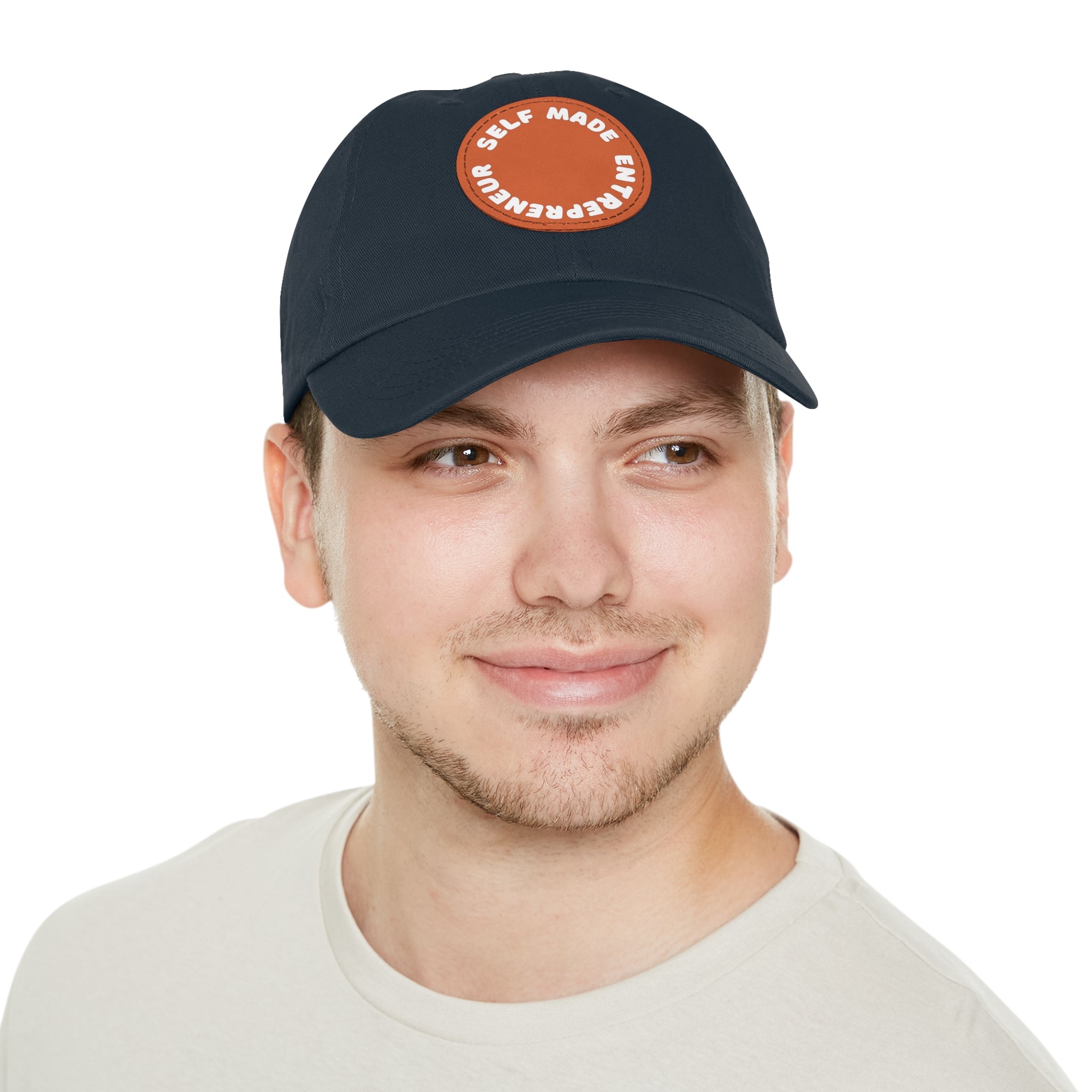 A person working hard to better his/herself - Self-Made Entrepreneur Hat with Leather Patch (Round) - Breakthrough Collection