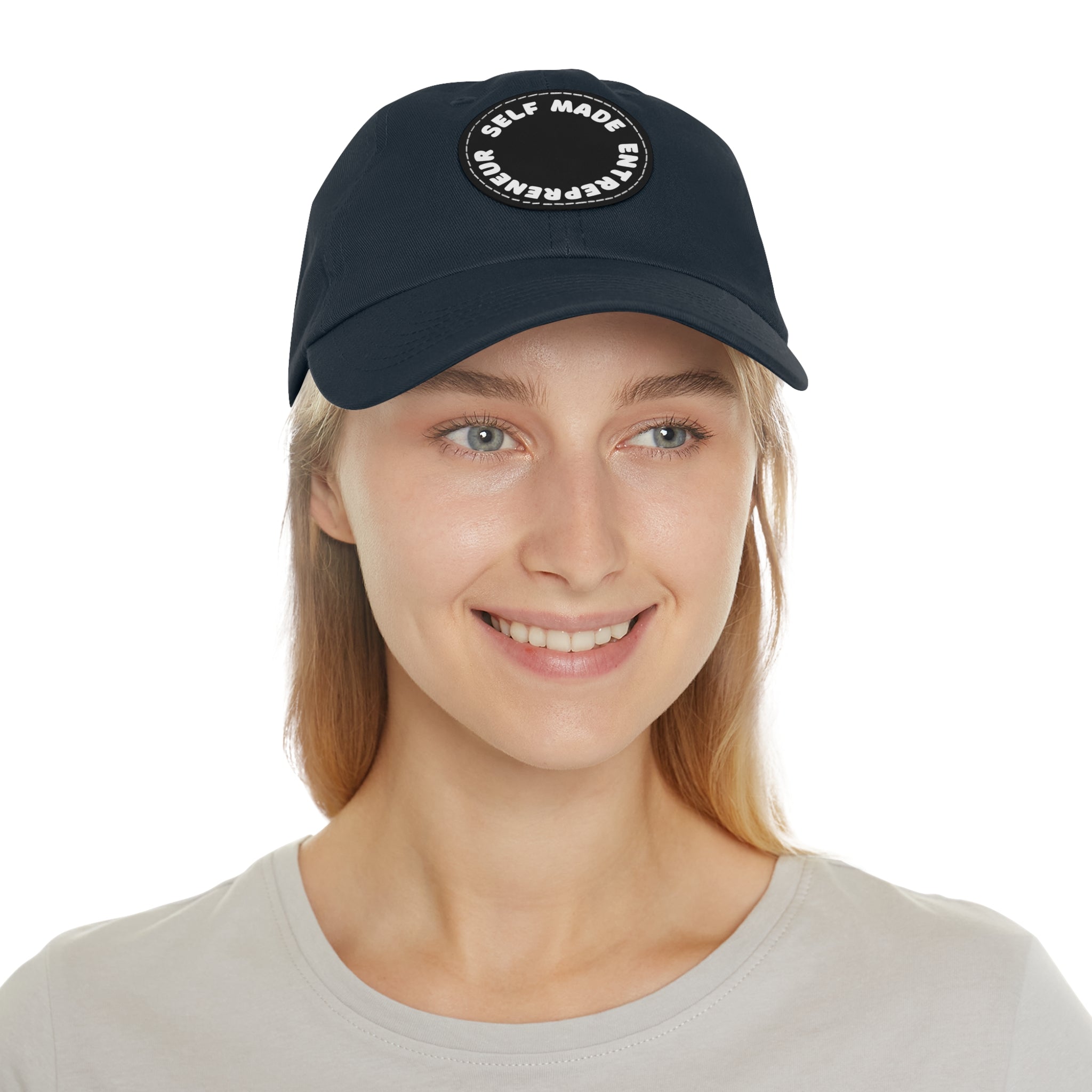 A person working hard to better his/herself - Self-Made Entrepreneur Hat with Leather Patch (Round) - Breakthrough Collection