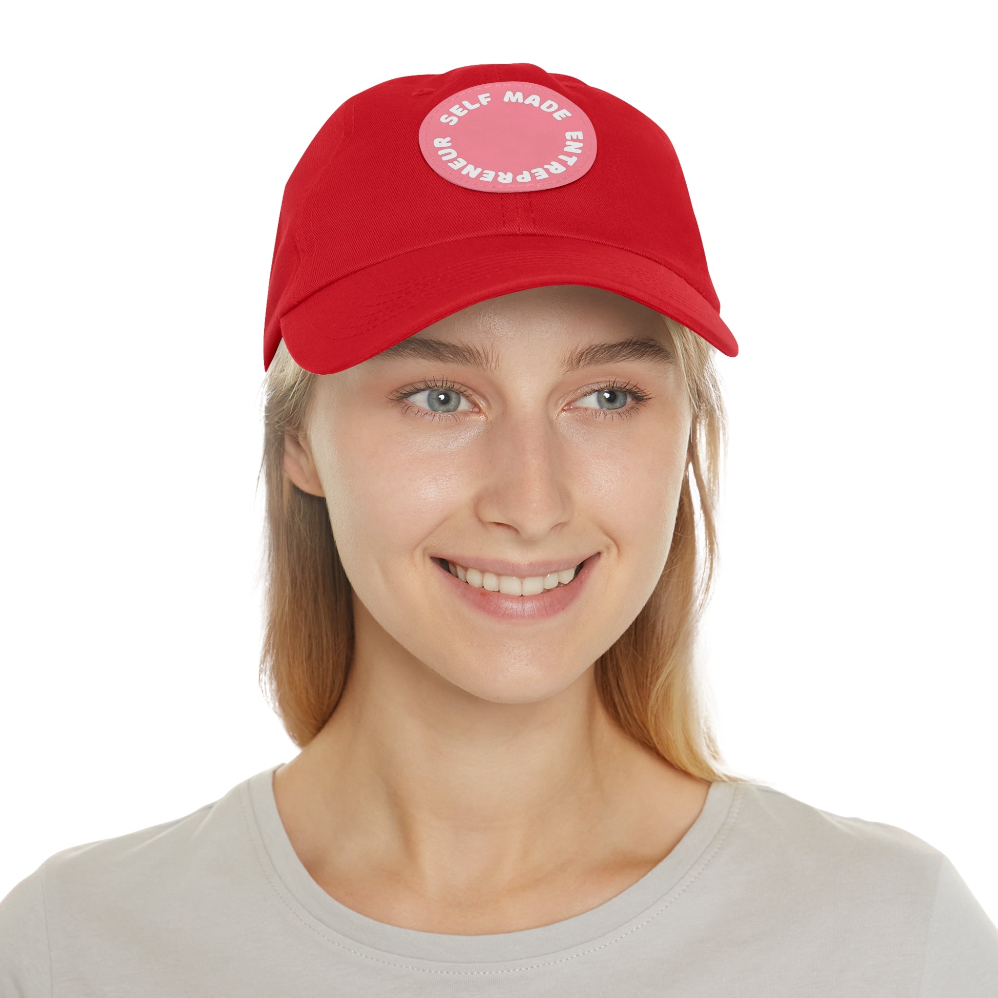 A person working hard to better his/herself - Self-Made Entrepreneur Hat with Leather Patch (Round) - Breakthrough Collection