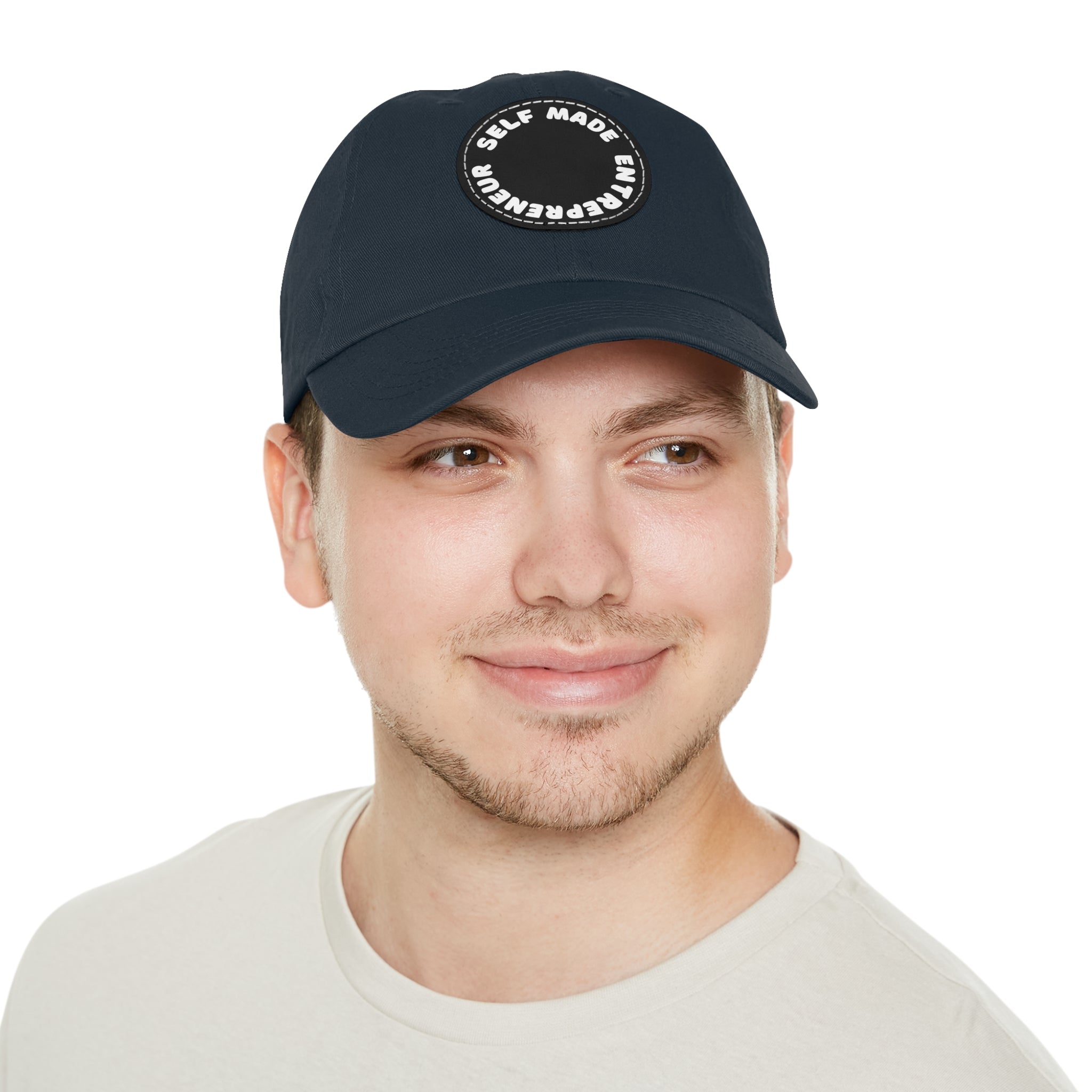 A person working hard to better his/herself - Self-Made Entrepreneur Hat with Leather Patch (Round) - Breakthrough Collection