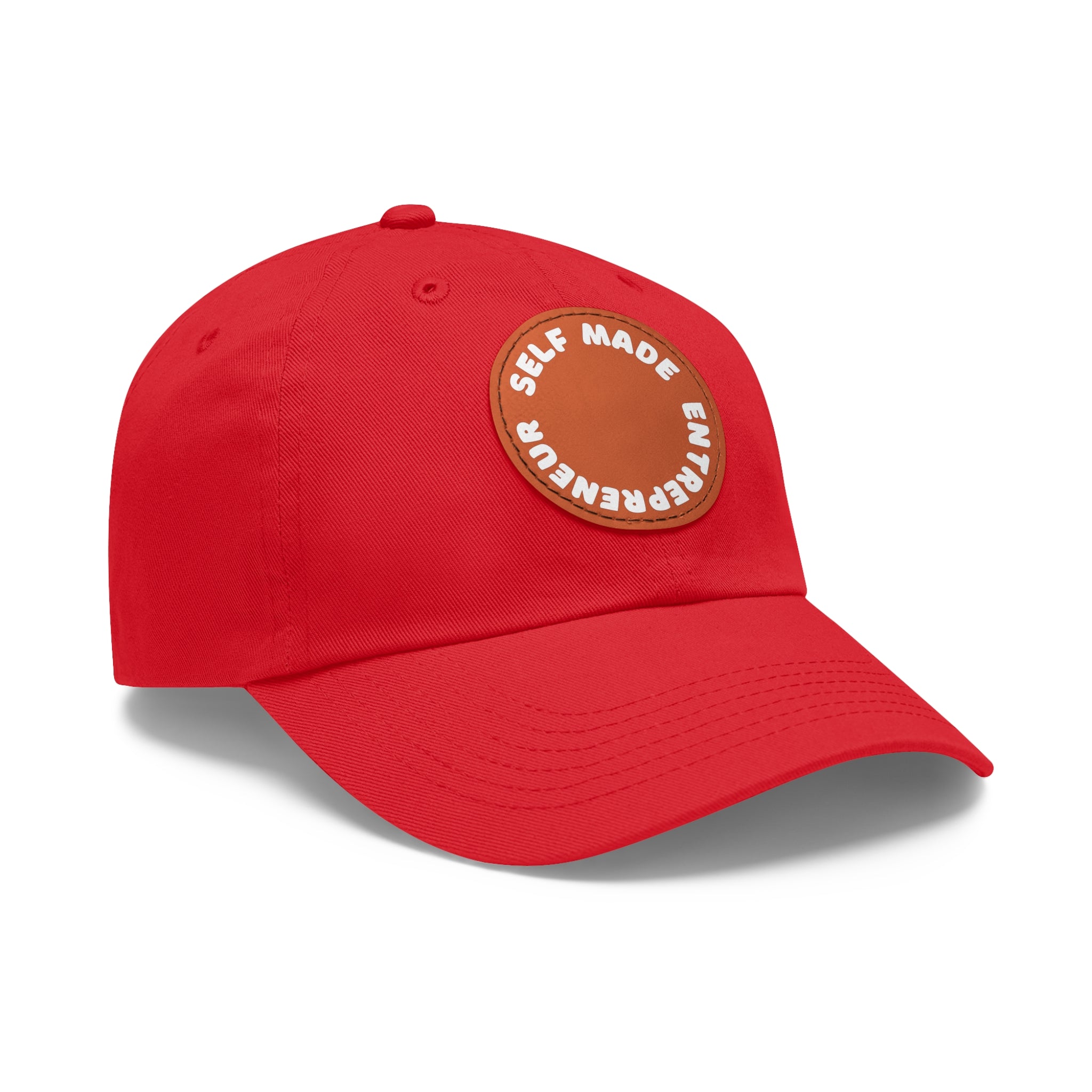A person working hard to better his/herself - Self-Made Entrepreneur Hat with Leather Patch (Round) - Breakthrough Collection