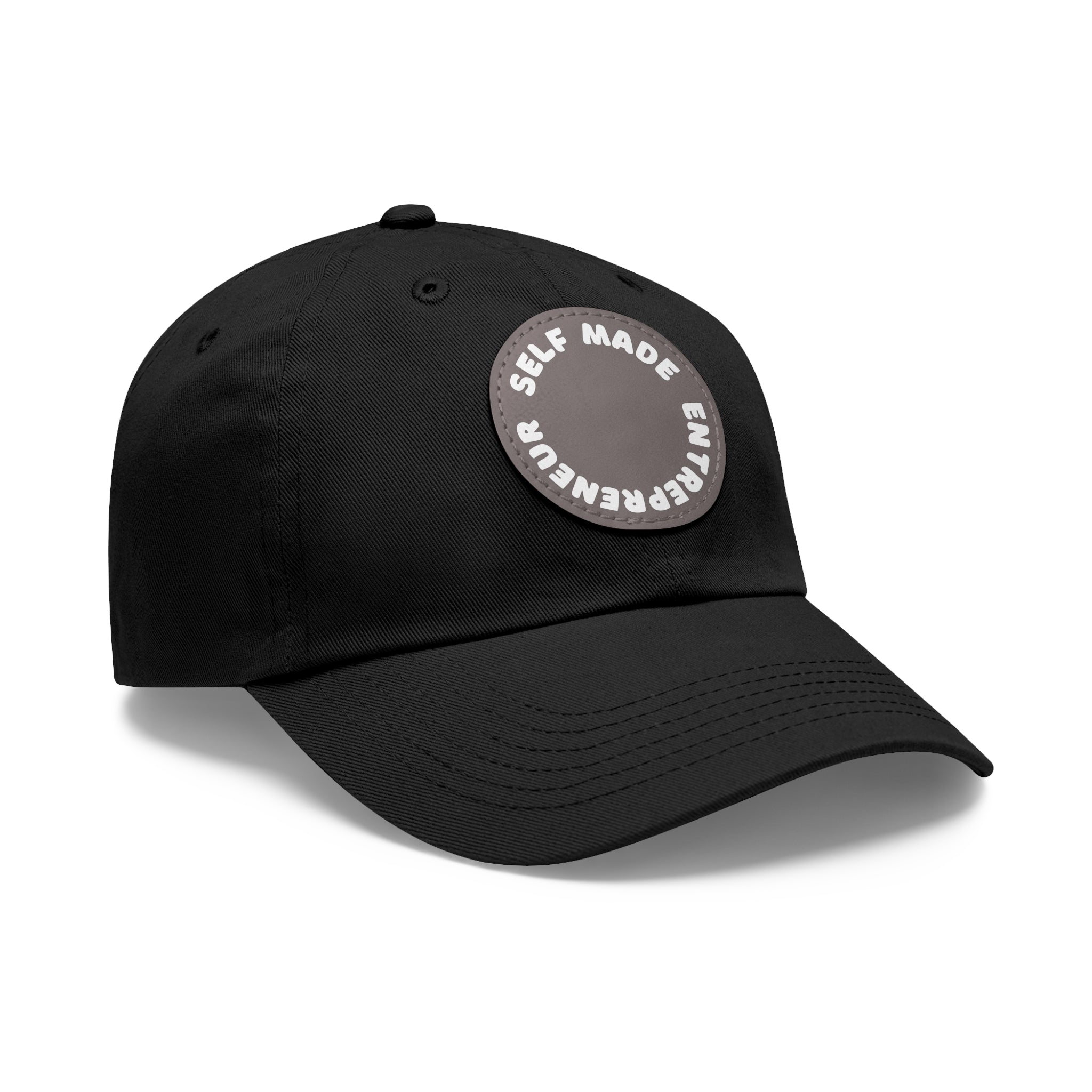 A person working hard to better his/herself - Self-Made Entrepreneur Hat with Leather Patch (Round) - Breakthrough Collection