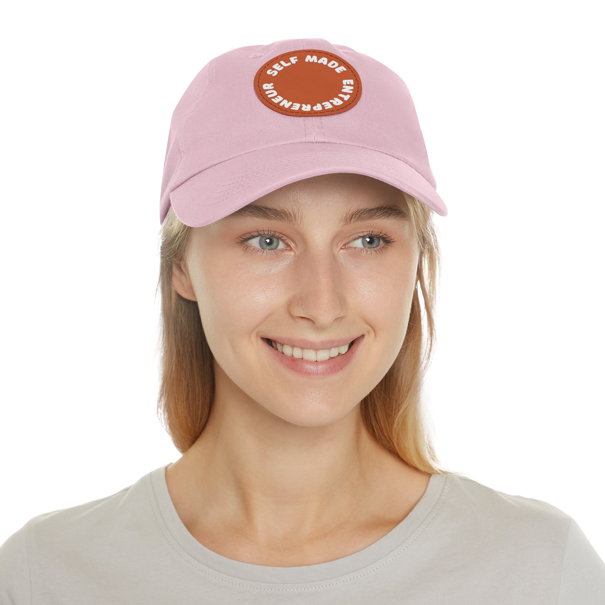 A person working hard to better his/herself - Self-Made Entrepreneur Hat with Leather Patch (Round) - Breakthrough Collection