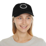 A person working hard to better his/herself - Self-Made Entrepreneur Hat with Leather Patch (Round) - Breakthrough Collection