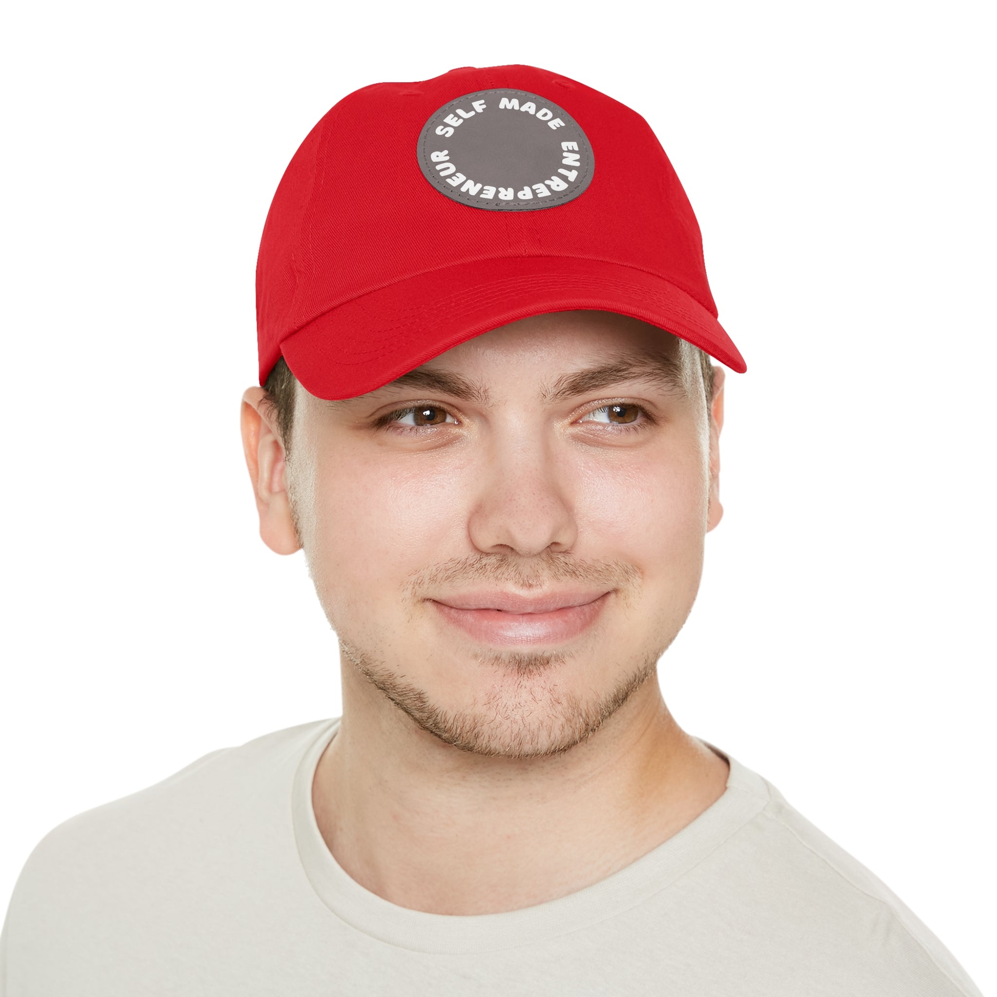 A person working hard to better his/herself - Self-Made Entrepreneur Hat with Leather Patch (Round) - Breakthrough Collection