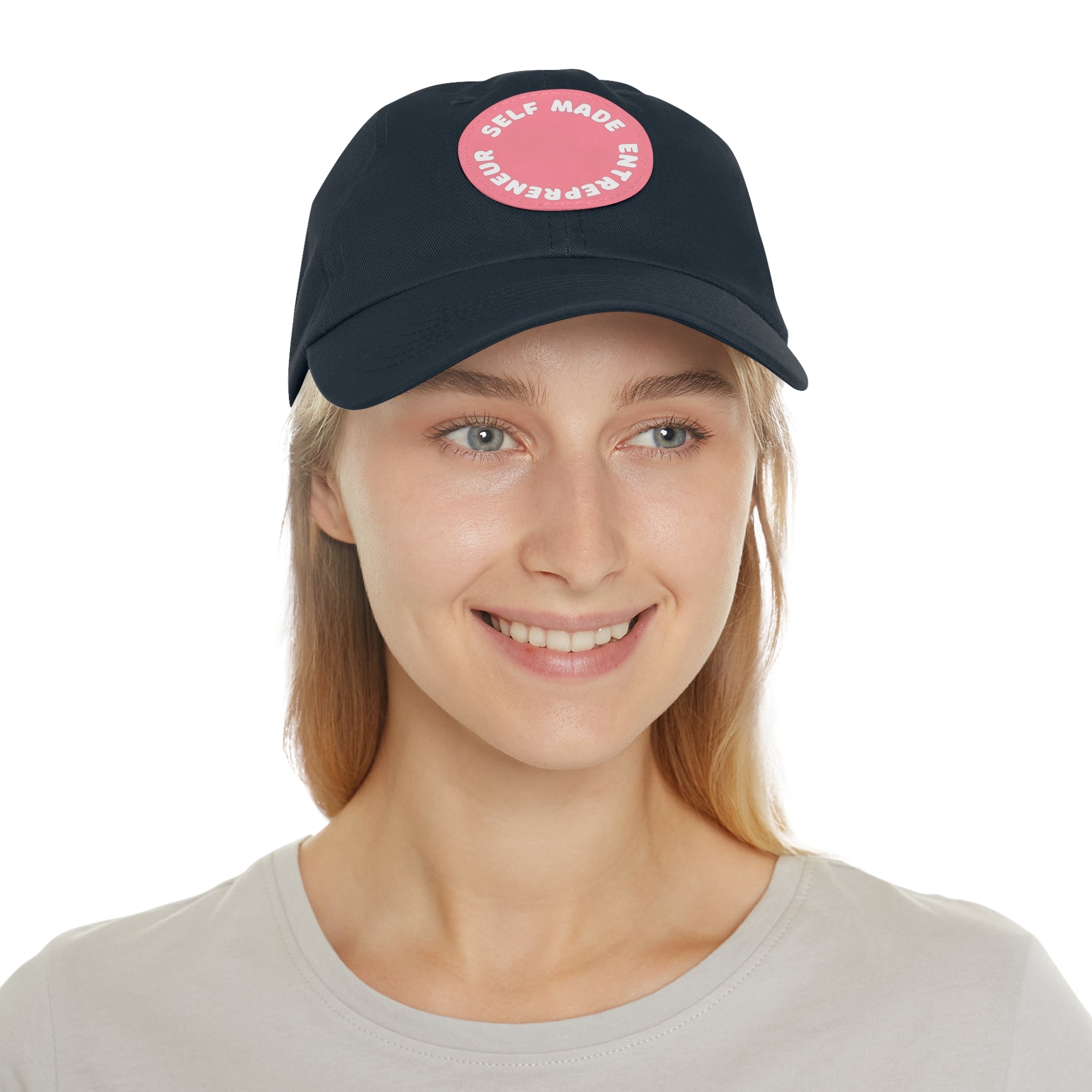 A person working hard to better his/herself - Self-Made Entrepreneur Hat with Leather Patch (Round) - Breakthrough Collection