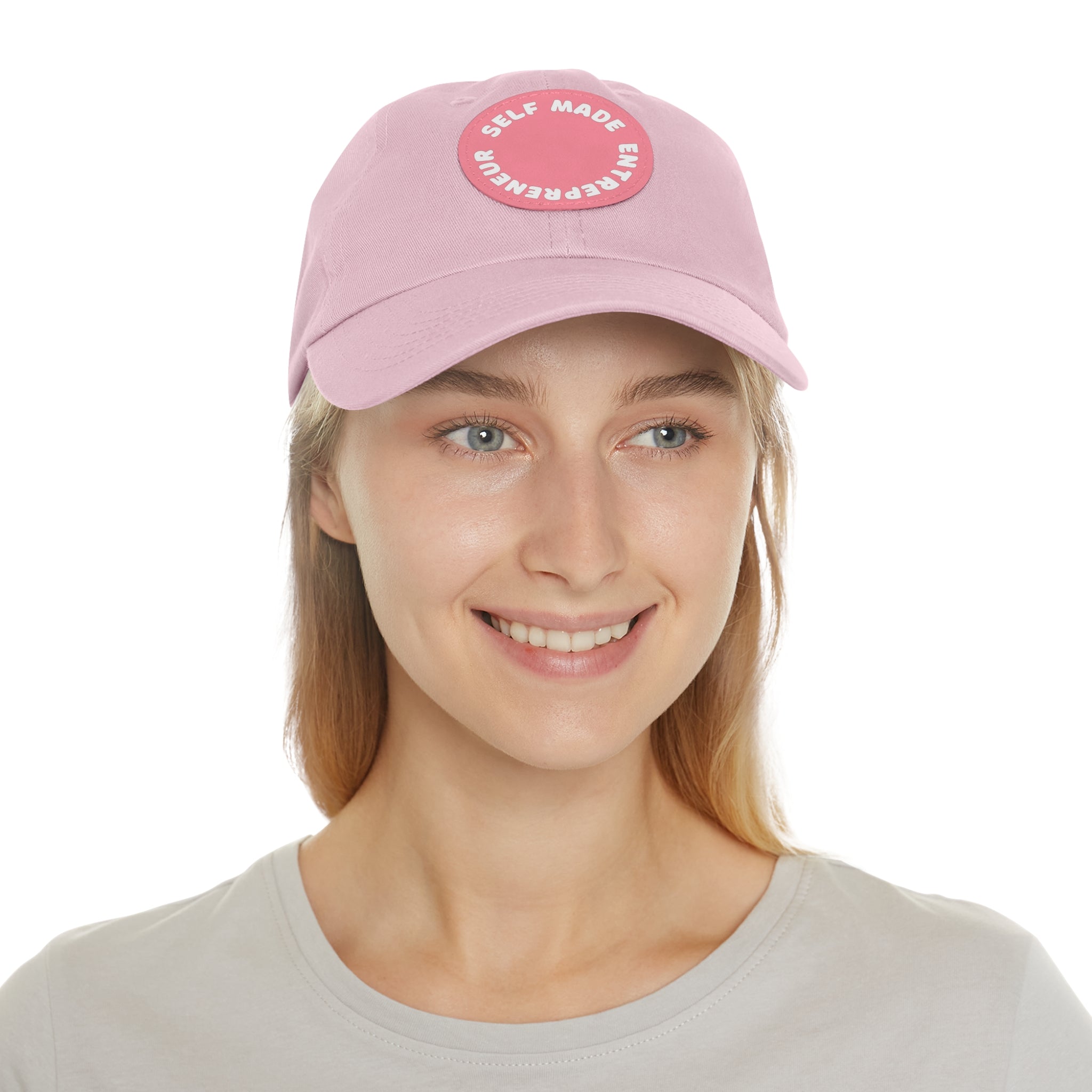 A person working hard to better his/herself - Self-Made Entrepreneur Hat with Leather Patch (Round) - Breakthrough Collection