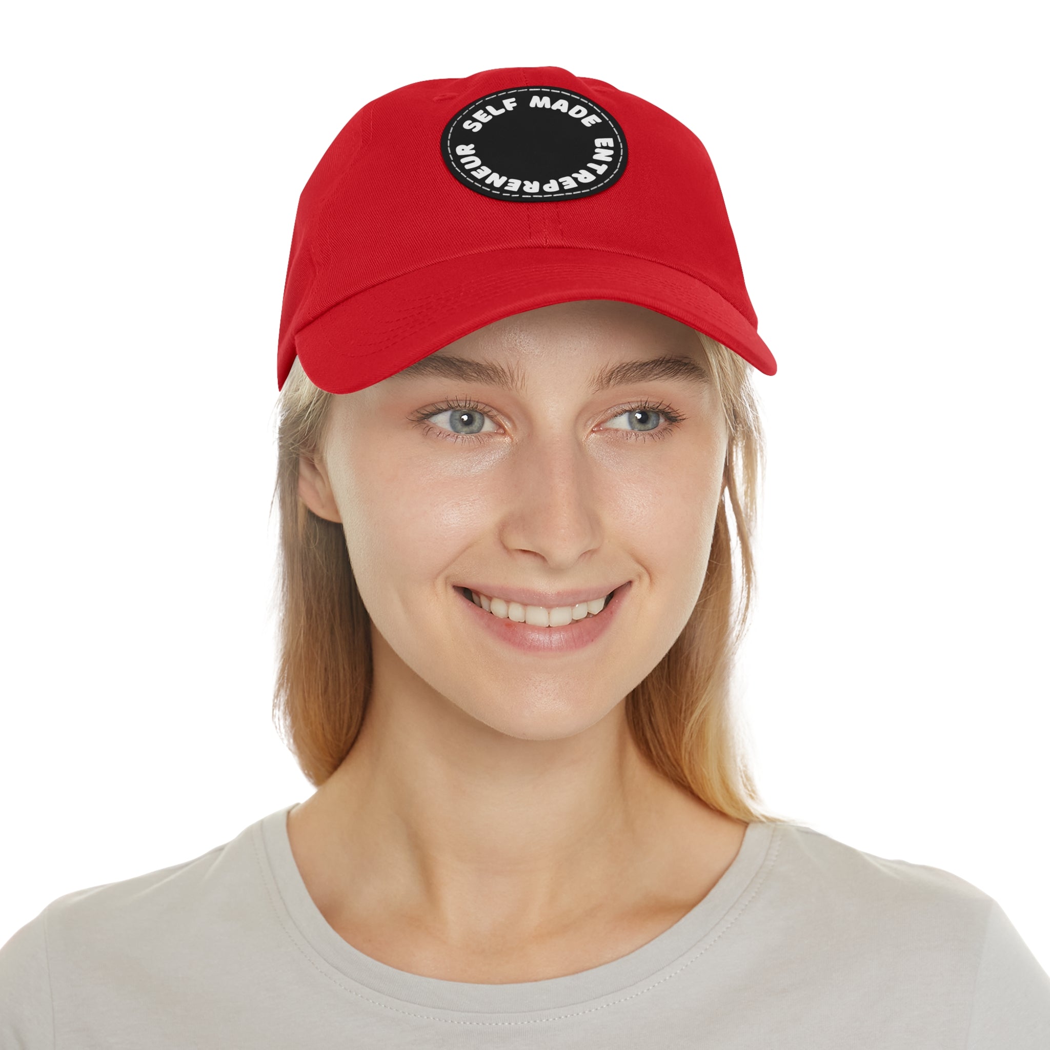 A person working hard to better his/herself - Self-Made Entrepreneur Hat with Leather Patch (Round) - Breakthrough Collection
