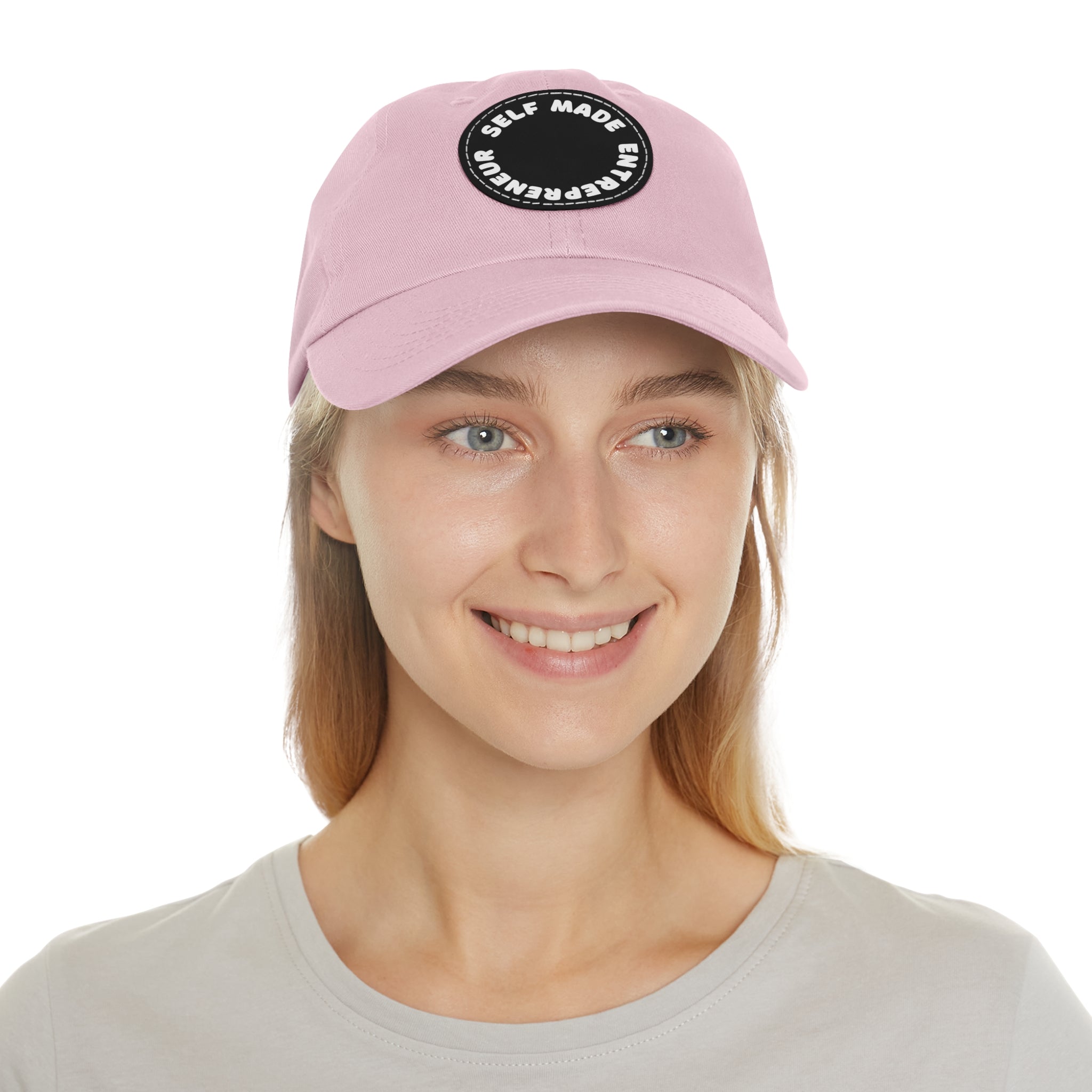 A person working hard to better his/herself - Self-Made Entrepreneur Hat with Leather Patch (Round) - Breakthrough Collection