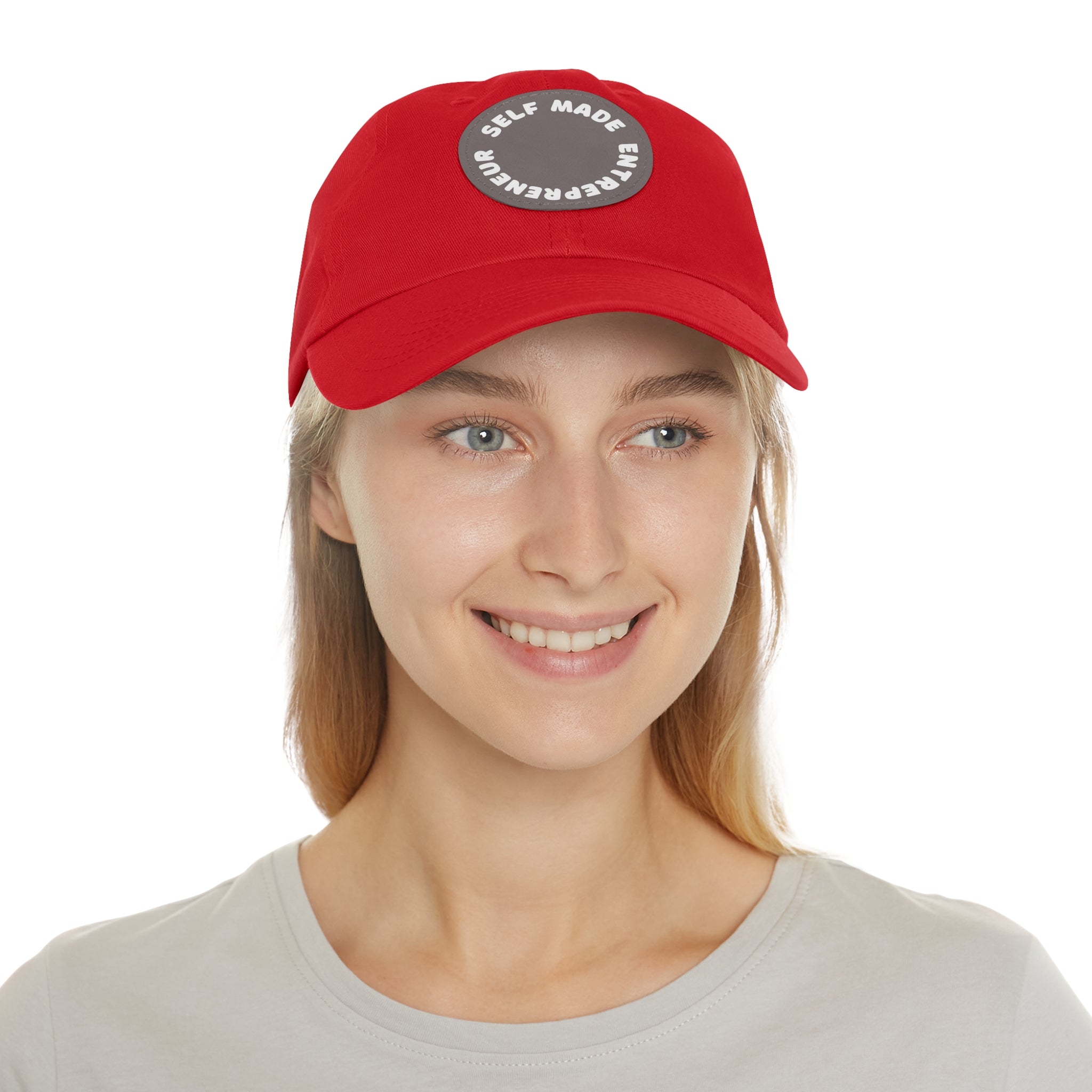 A person working hard to better his/herself - Self-Made Entrepreneur Hat with Leather Patch (Round) - Breakthrough Collection
