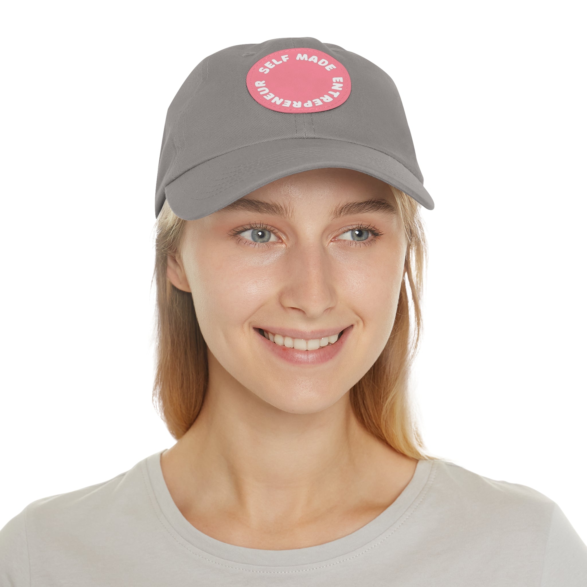 A person working hard to better his/herself - Self-Made Entrepreneur Hat with Leather Patch (Round) - Breakthrough Collection