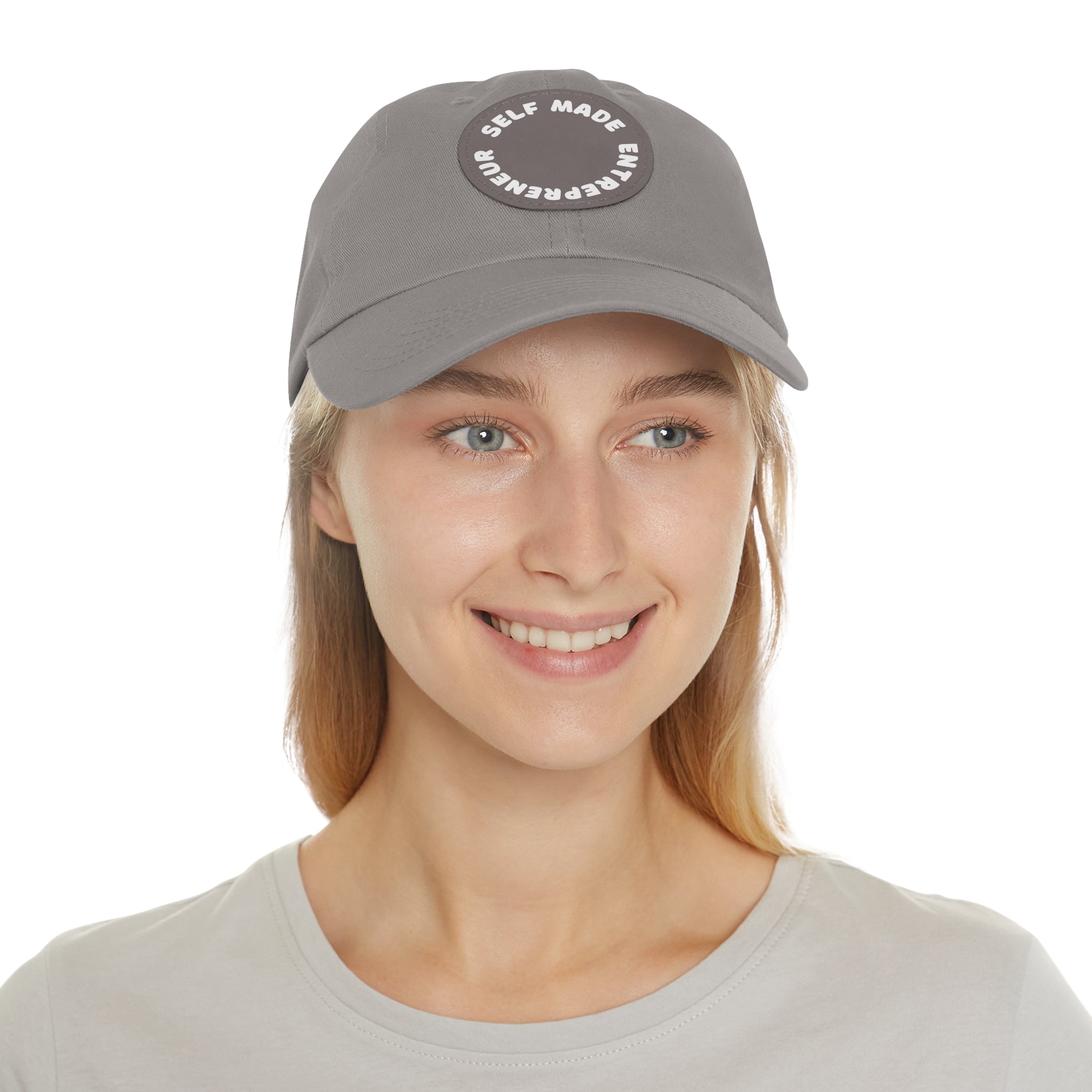 A person working hard to better his/herself - Self-Made Entrepreneur Hat with Leather Patch (Round) - Breakthrough Collection