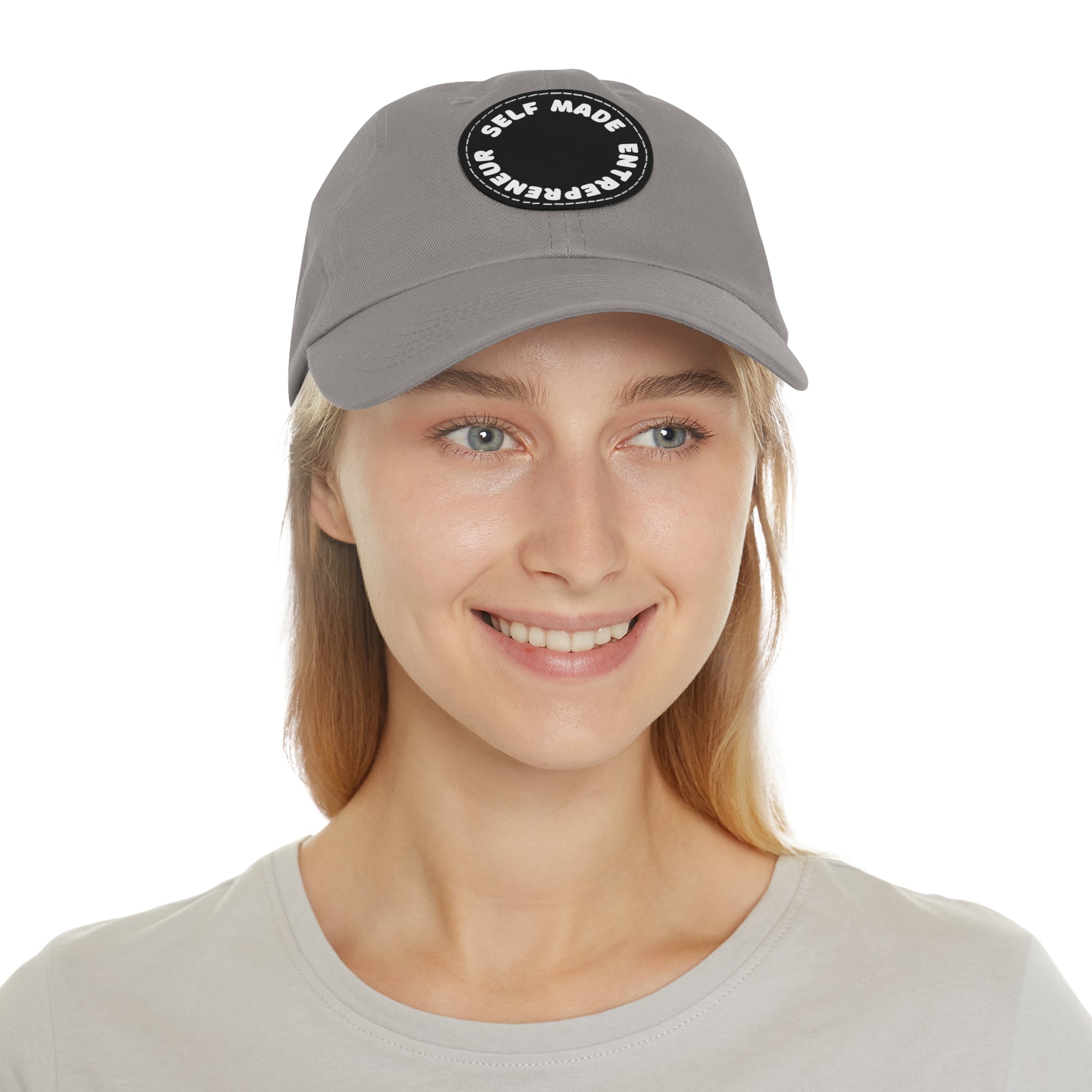 A person working hard to better his/herself - Self-Made Entrepreneur Hat with Leather Patch (Round) - Breakthrough Collection