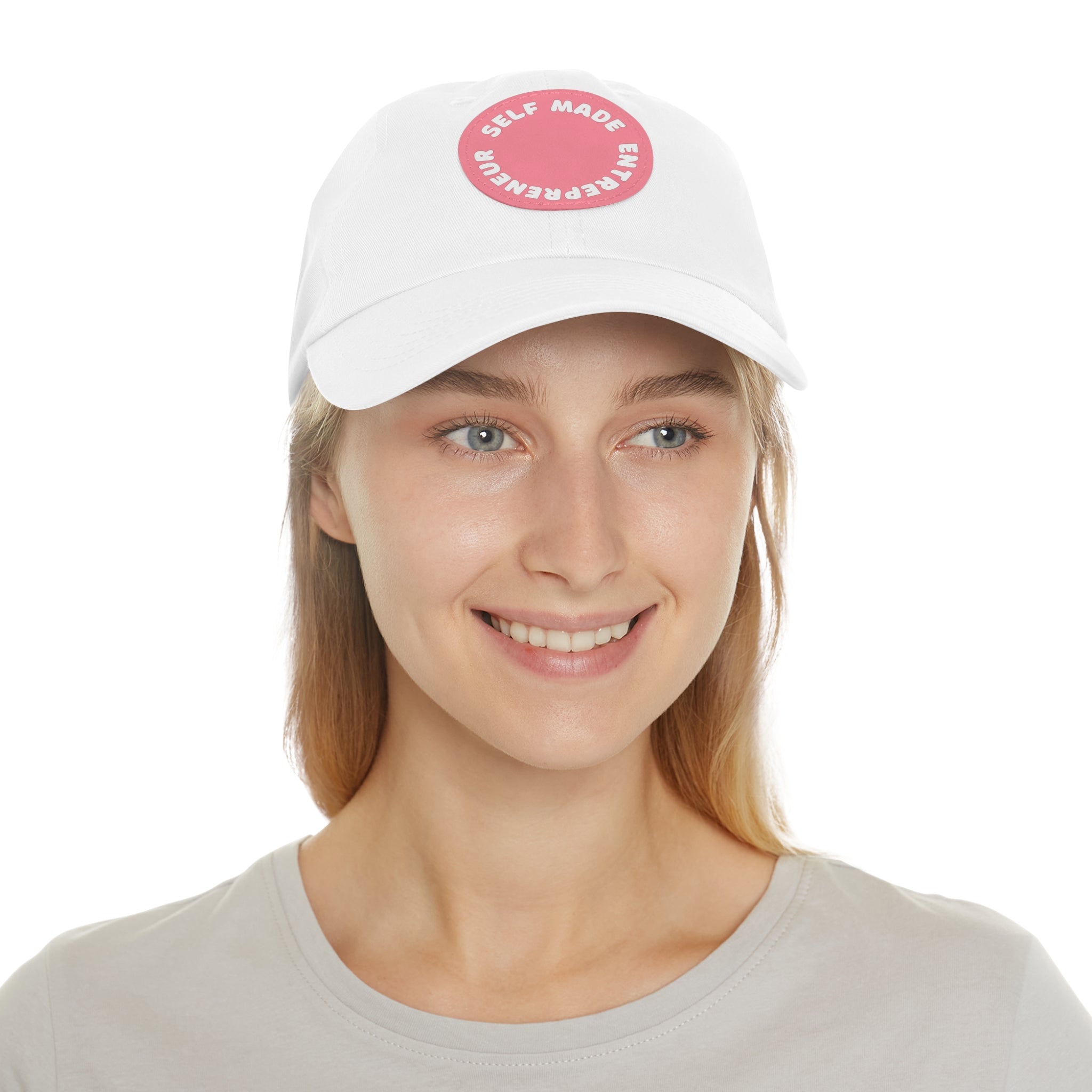 A person working hard to better his/herself - Self-Made Entrepreneur Hat with Leather Patch (Round) - Breakthrough Collection