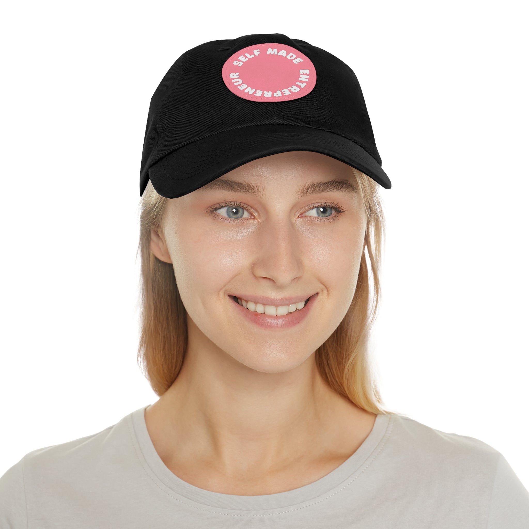 A person working hard to better his/herself - Self-Made Entrepreneur Hat with Leather Patch (Round) - Breakthrough Collection